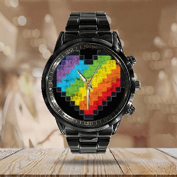 Discover Lgbt Pride Gaymer Pixel Art Heart Calendar Steel Band Watch