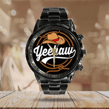 Discover Yeehaw Cowboy Western For Men Bull Riding Rodeo Calendar Steel Band Watch