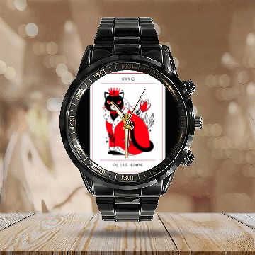 Discover Pampered Black Cat, King of The House, Cat Owners Calendar Steel Band Watch