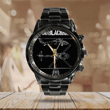 Discover Blackhawk Schematic Military Helicopter UH-60black Calendar Steel Band Watch