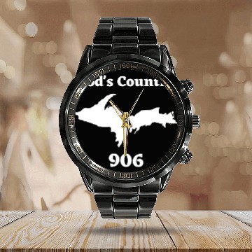 Discover God's Country 906, Upper Peninsula Michigan Yooper Calendar Steel Band Watch