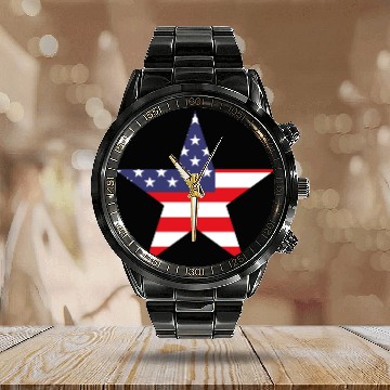 Discover American Flag Calendar Steel Band Watch