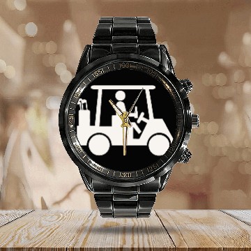 Discover Funny Golf Golfer Drinking Beer Calendar Steel Band Watch