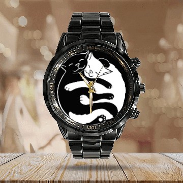 Discover Ying Yang Cat Calendar Steel Band Watch Kitty Cute Funny Hugging Cats