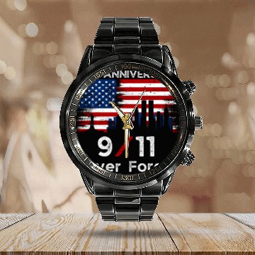 Discover Never Forget Usa 9/11 The 20th Anniversary Patriot Calendar Steel Band Watch