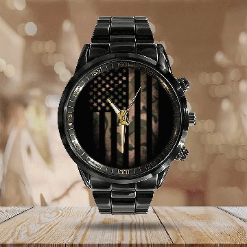 Discover American Flag Military Tactical Camouflage Desert Calendar Steel Band Watch