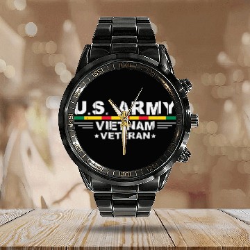Discover US Army Vietnam Veteran Soldier Calendar Steel Band Watch