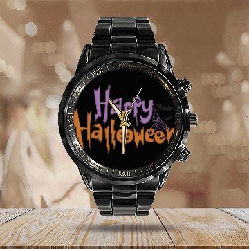 Discover Happy Halloween Spider Pumpkin Trick or treat bat Calendar Steel Band Watch