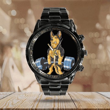 Discover German Shepherd Working Out Funny Doberman gym Calendar Steel Band Watch