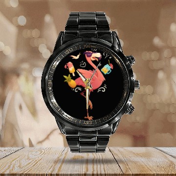Discover Flamingo Flamingo Bird pink beautiful graphic desi Calendar Steel Band Watch