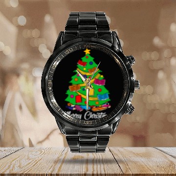 Discover Merry Christmas Tree Love Reading Books Librarian Calendar Steel Band Watch