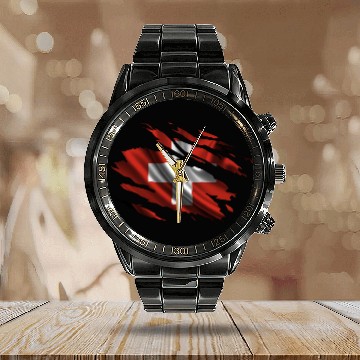 Discover Switzerland Ripped Flag Calendar Steel Band Watch