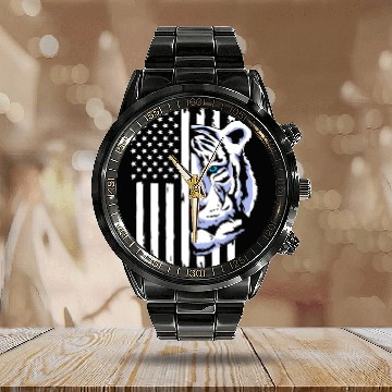 Discover 4th Of July American Flag White Tiger Calendar Steel Band Watch