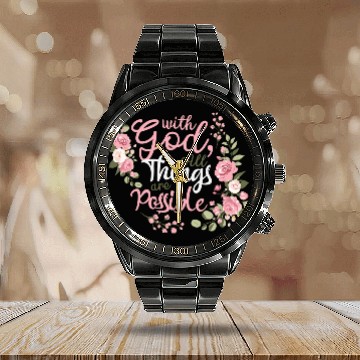 Discover With God All Things Are Possible Jesus Christian Calendar Steel Band Watch