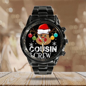Discover Christmas Cousin Crew Reindeer Matching Pajama Calendar Steel Band Watch