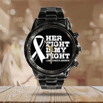 Discover Her Fight Is My Fight Lung Cancer Calendar Steel Band Watch