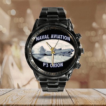 Discover Navy P3 Orion Aircraft 3D Calendar Steel Band Watch