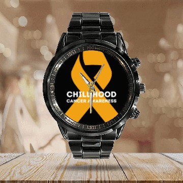 Discover Childhood Cancer Awareness Ribbon Calendar Steel Band Watch