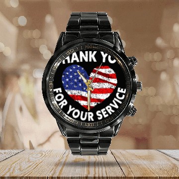 Discover Thank You For Your Service USA Flag Veterans Day Calendar Steel Band Watch
