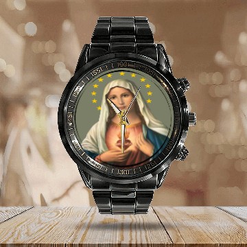 Discover Virgin mary madonna maria ave maria catholic bibel Calendar Steel Band Watch