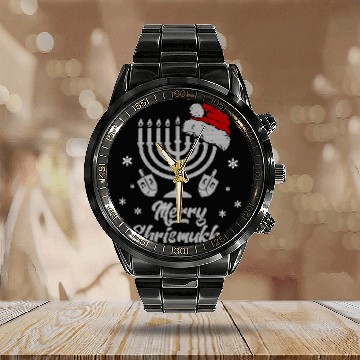 Discover Christmas Ugly Hanukkah menorah Merry Chrismukkah Calendar Steel Band Watch