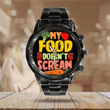 Discover Vegan Vegetarier My Food Doesn't Scream Calendar Steel Band Watch