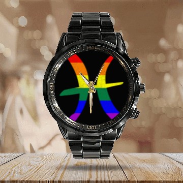 Discover LGBT Gay Pride Flag Pisces Zodiac Sign Calendar Steel Band Watch