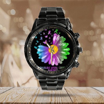 Discover Daisy Butterfly Metastatic Breast Cancer Awareness Calendar Steel Band Watch