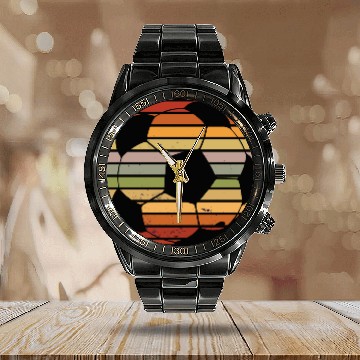 Discover Retro Sunset Vintage Soccer Calendar Steel Band Watch