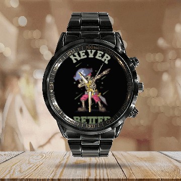 Discover Never Better Skeleton Calendar Steel Band Watch