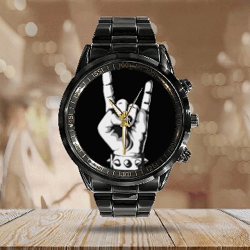 Discover Rock And Roll Finger Sign Music Cool Rock Band Pun Calendar Steel Band Watch