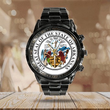 Discover Great Seal of Arkansas Calendar Steel Band Watch
