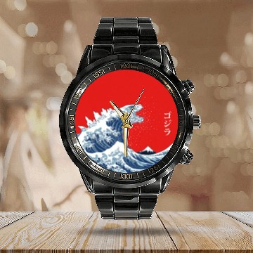 Discover Great Wave Off Kanagawa Circle Calendar Steel Band Watch