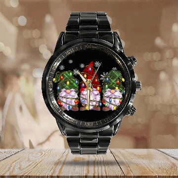 Discover Three Gnomes Calendar Steel Band Watch Men Women Buffalo Plaid Red Chr