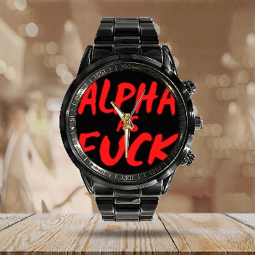 Discover Alpha As Fuck (red on black) Calendar Steel Band Watch