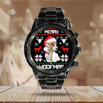 Discover Merry Woofmas Funny Jack Russell Dog Christmas Calendar Steel Band Watch