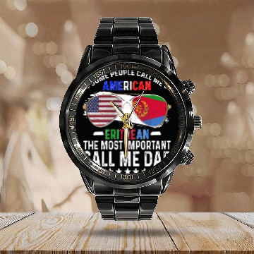 Discover Eritrean American Dad Fathers Day Papa Eritrea Calendar Steel Band Watch