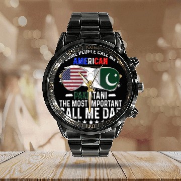 Discover Pakistani American Dad Fathers Day Papa Pakistan Calendar Steel Band Watch