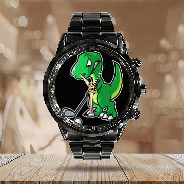 Discover Tyrannosaurus Golf Player Golfer Golfing Funny Calendar Steel Band Watch