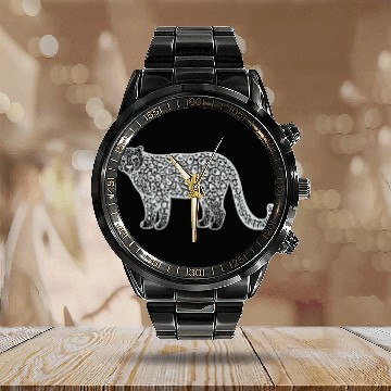Discover Snow Leopard - hand drawn detailed animal design Calendar Steel Band Watch