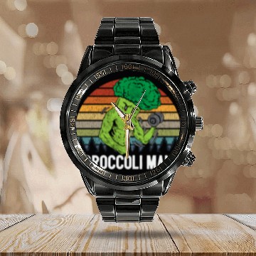 Discover Broccoli Man Green Vegetable Veggie Fitness Workou Calendar Steel Band Watch