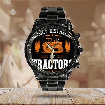 Discover Easily Distraced By Tractors Funny Farming Farmer Calendar Steel Band Watch