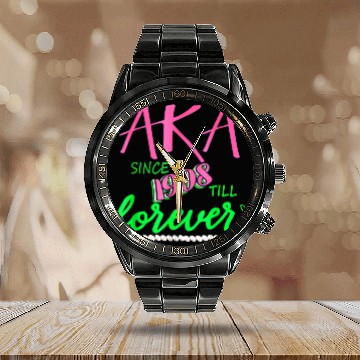 Discover AKA Sorority Alpha Kappa Pink And Green Twenty Pea Calendar Steel Band Watch