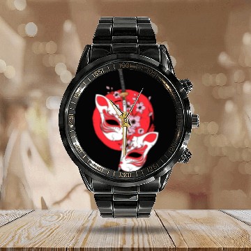 Discover Kitsune mask Japanese sword Katana Japanese Calendar Steel Band Watch