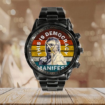 Discover Democracy Manifest | Vintage Retro Calendar Steel Band Watch
