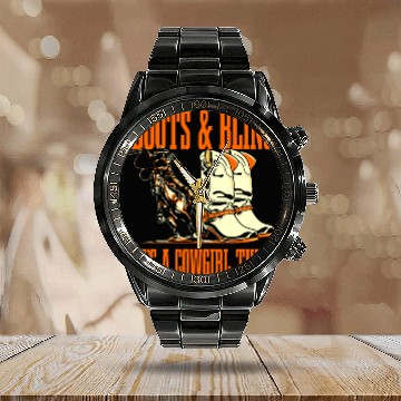 Discover Rodeo Cowgirl Calendar Steel Band Watch