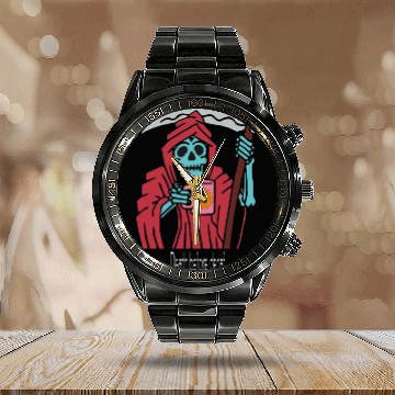 Discover Death before decaf red dark 02 Calendar Steel Band Watch
