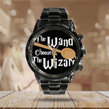 Discover The Wand Chooses The Wizard with Wooden Spoon Calendar Steel Band Watch