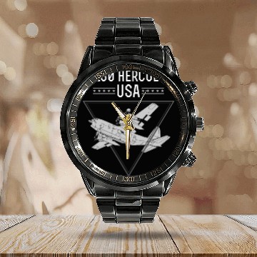 Discover C 130 Hercules US Airborne Fighter Pilot Calendar Steel Band Watch