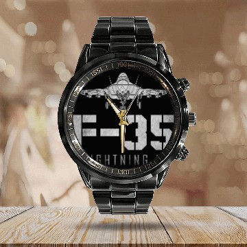 Discover F 35 Lightning II US Airborne Fighter Pilot Calendar Steel Band Watch